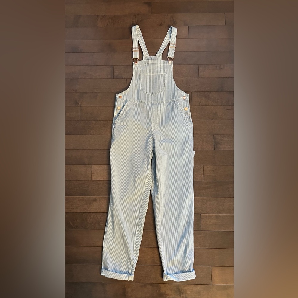 NWT Universal Thread Blue & White Pinstripe Stretchy Overalls Size 2
